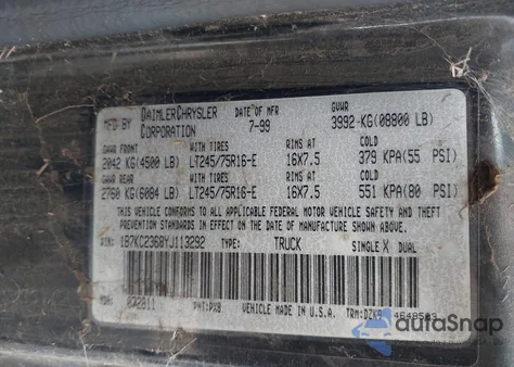 2000 Dodge Ram 2500 St z USA, uszkodzony, nr VIN 1B7KC2368YJ113292